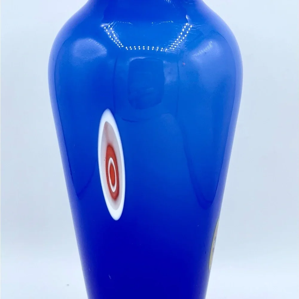Lavorazione Art Murano? Blue Blown Glass Ruffled Millefiori Vase Italy EUC 8.25”
